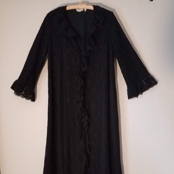 Vintage Black LaceZip Front Gothic Robe XL